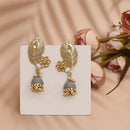 Shagna Graceful Kundan Stone And Beads Meenakari Jhumki Earrings
