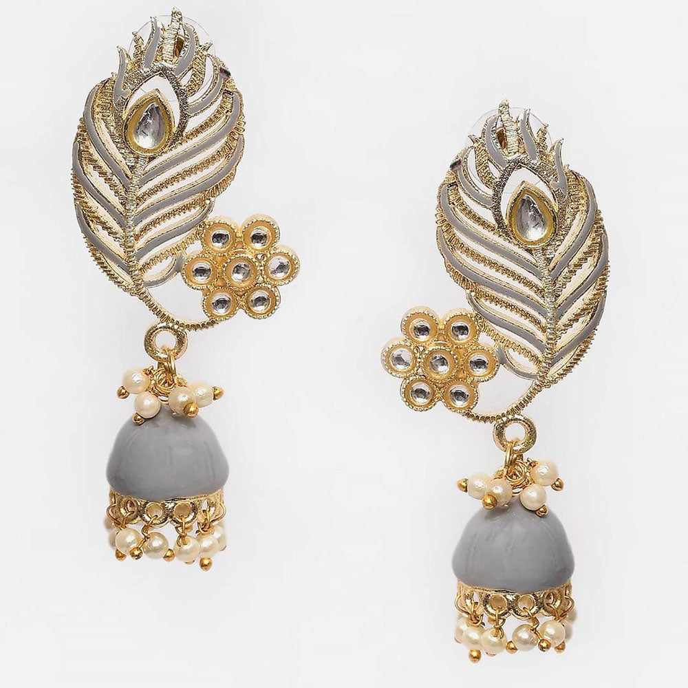Shagna Graceful Kundan Stone And Beads Meenakari Jhumki Earrings
