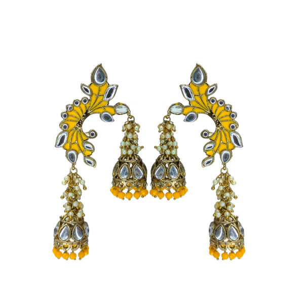 Blythediva Gold Plated Kundan Stone Meenakari Jhumki Earrings