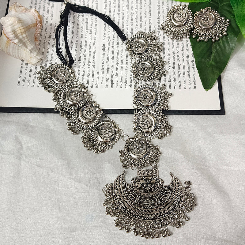 Bhavi Jewels Oxidised Plated Long Necklace Set