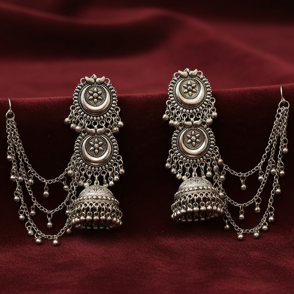 Darshana Jewels Vintage Style Oxidised Kanchain Jhumki Earrings