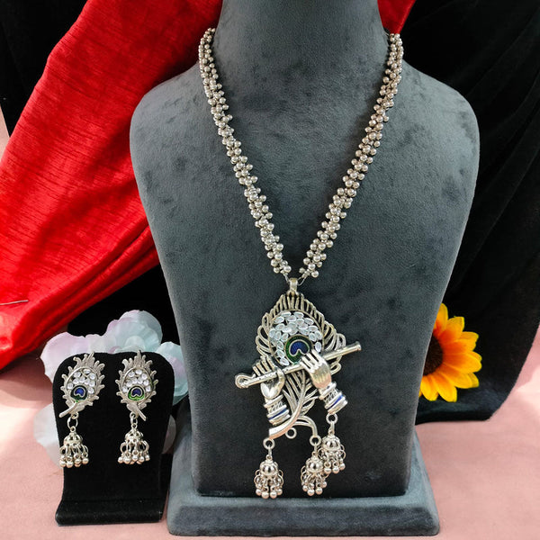 Blythediva Oxidised Plated Long Necklace Set