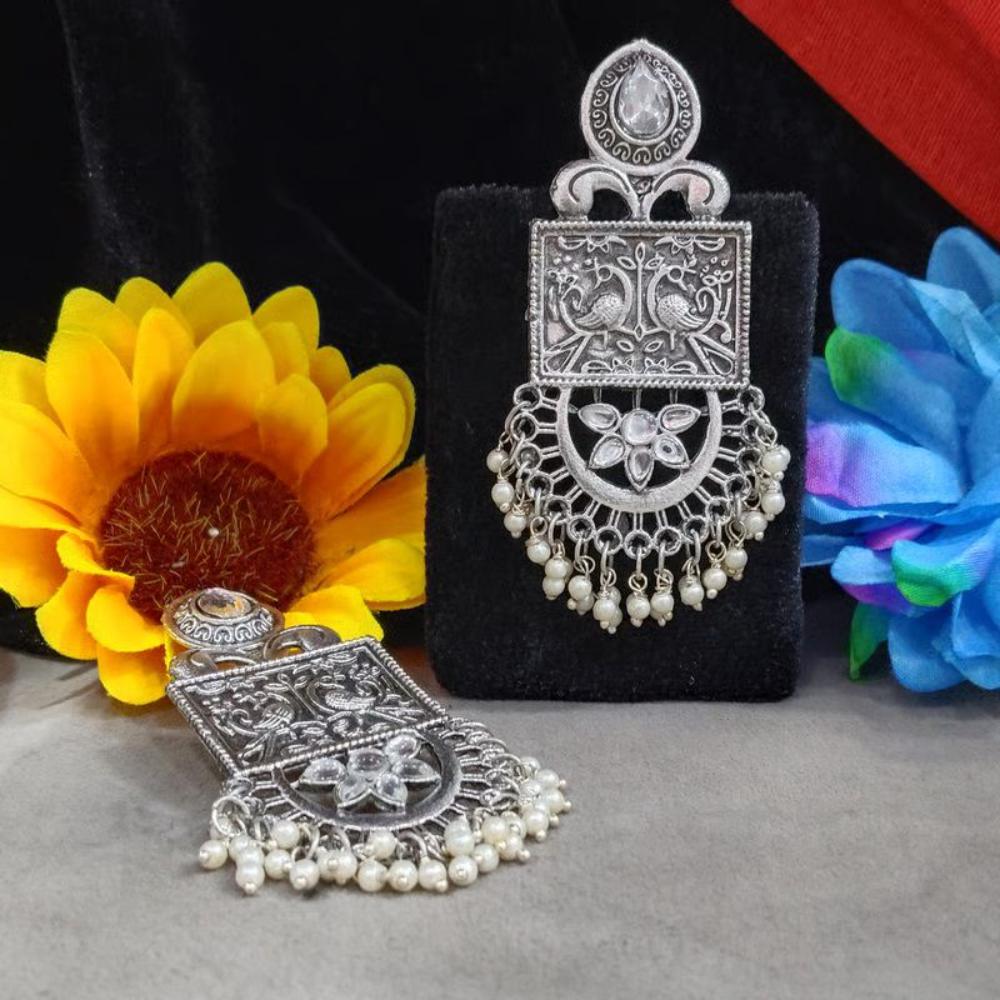 Blythediva Oxidised Plated Kundan Stone And Pearl Dangler Earrings
