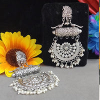 Blythediva Oxidised Plated Pearl Dangler Earrings