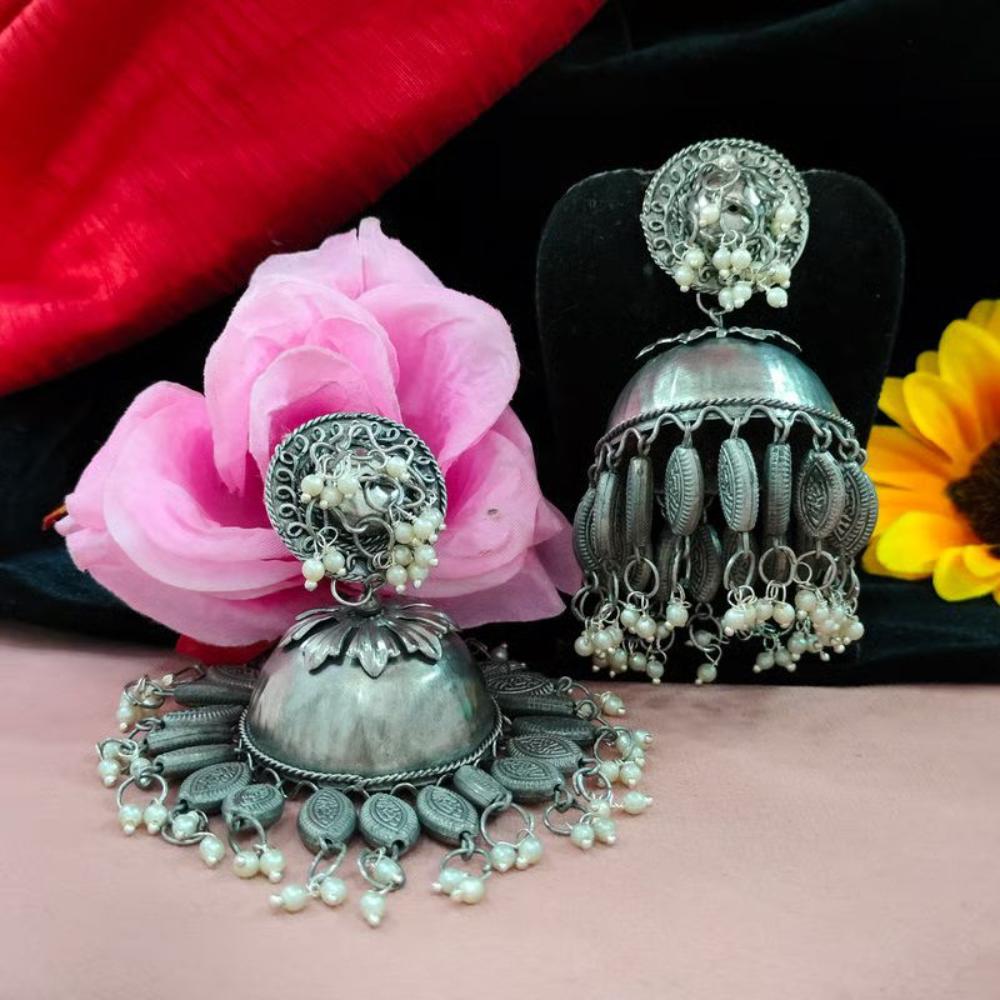 Blythediva Oxidised Plated Pearl Jhumki Earrings