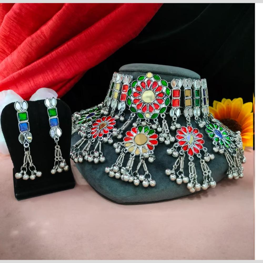 Blythediva Traditional Oxidised Plated Meenakari Choker Necklace Set