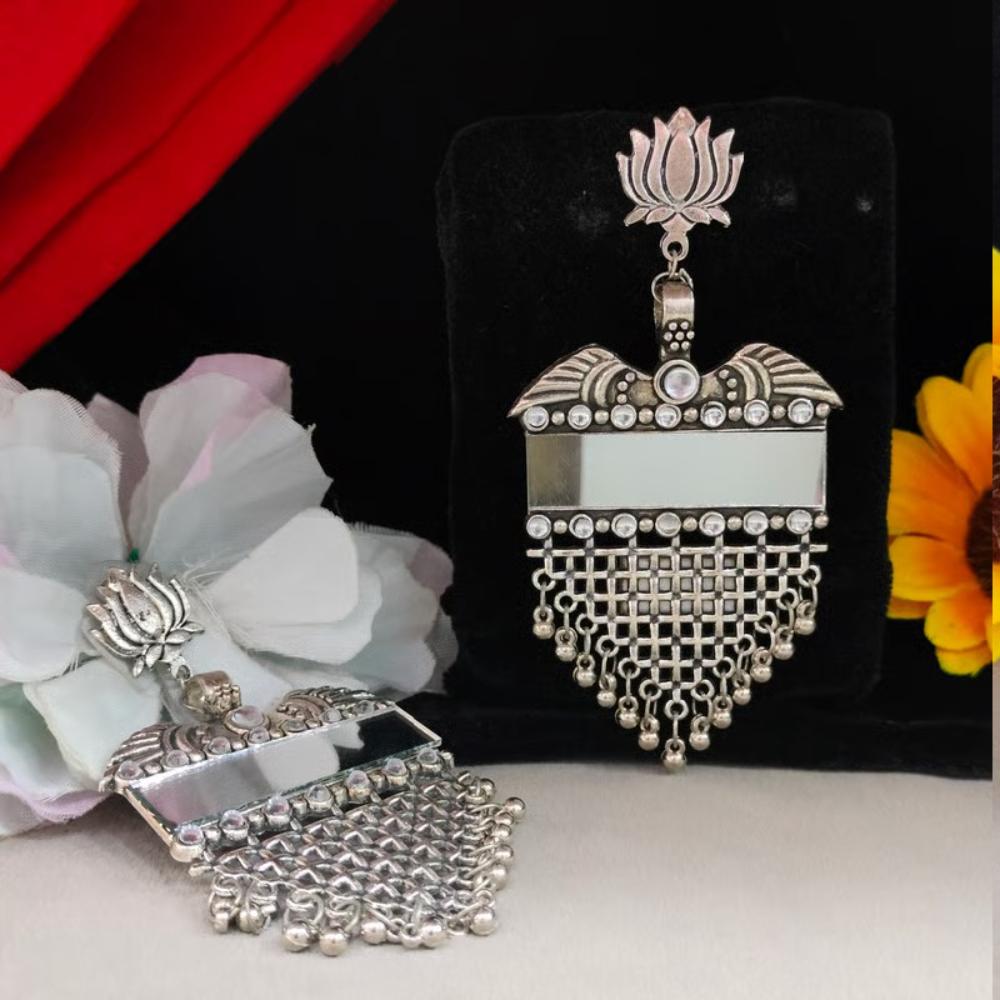 Blythediva Oxidised Plated Mirror Dangler Earrings