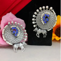 Blythediva Oxidised Plated Pota Stone And Pearls Dangler Earrings