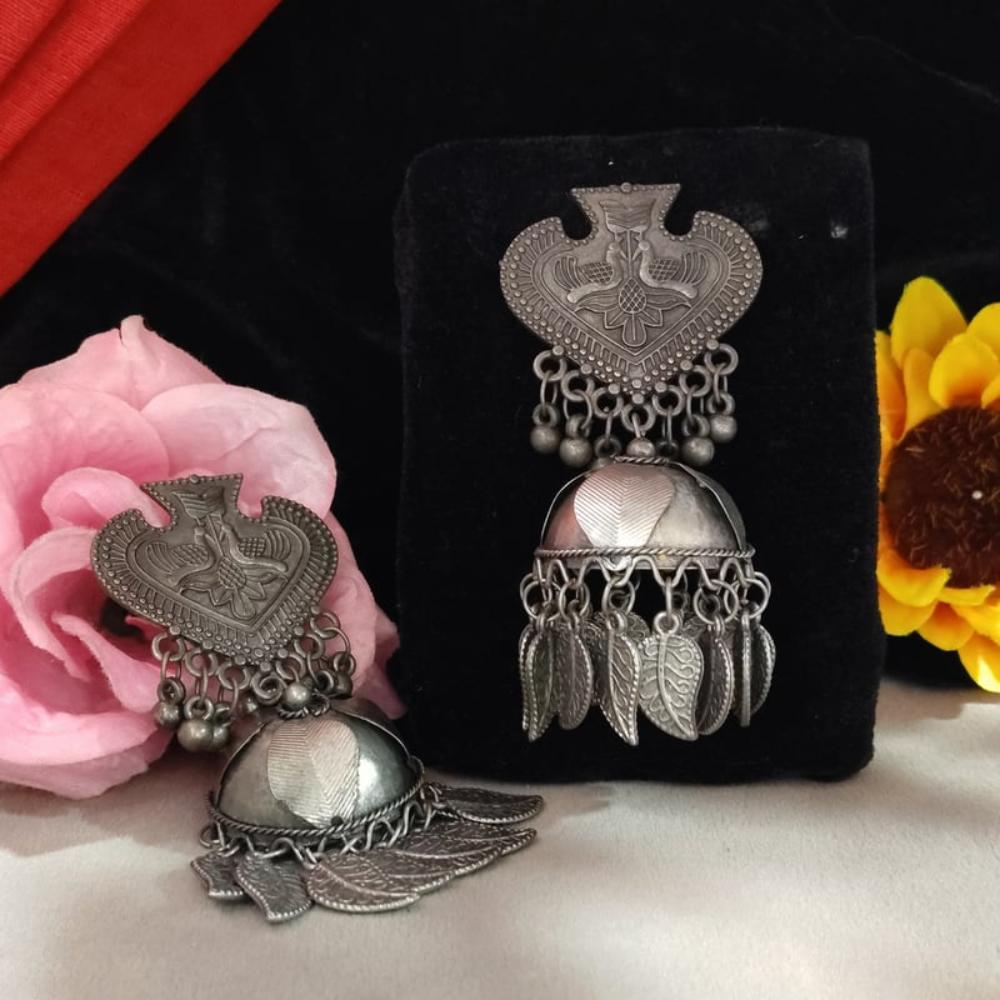 Blythediva Ethnic Rhodium Plated Jhumki Earrings