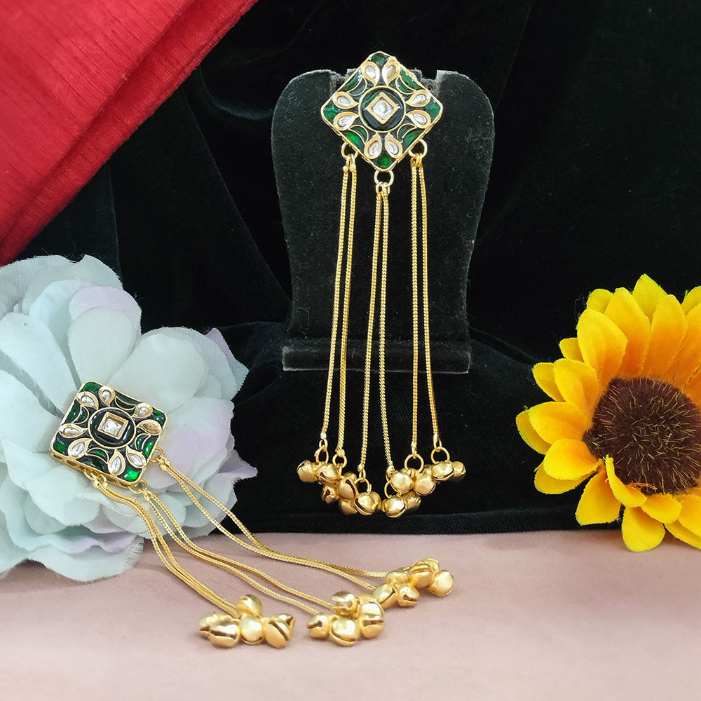 Blythediva Royal Kundan And Meenakari Ghungroo Kashmiri Long Dangler Earrings
