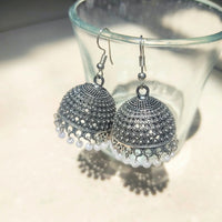 H K Fashion Oxidised Plated Jhumki Earrings