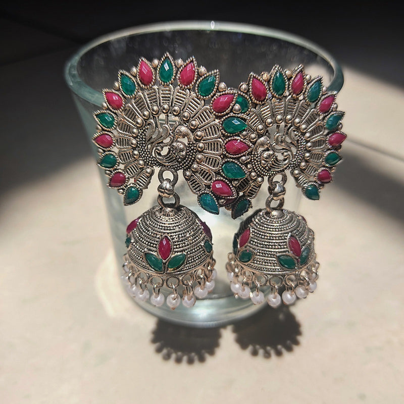 H K Fashion Oxidised Plated Jhumki Earrings