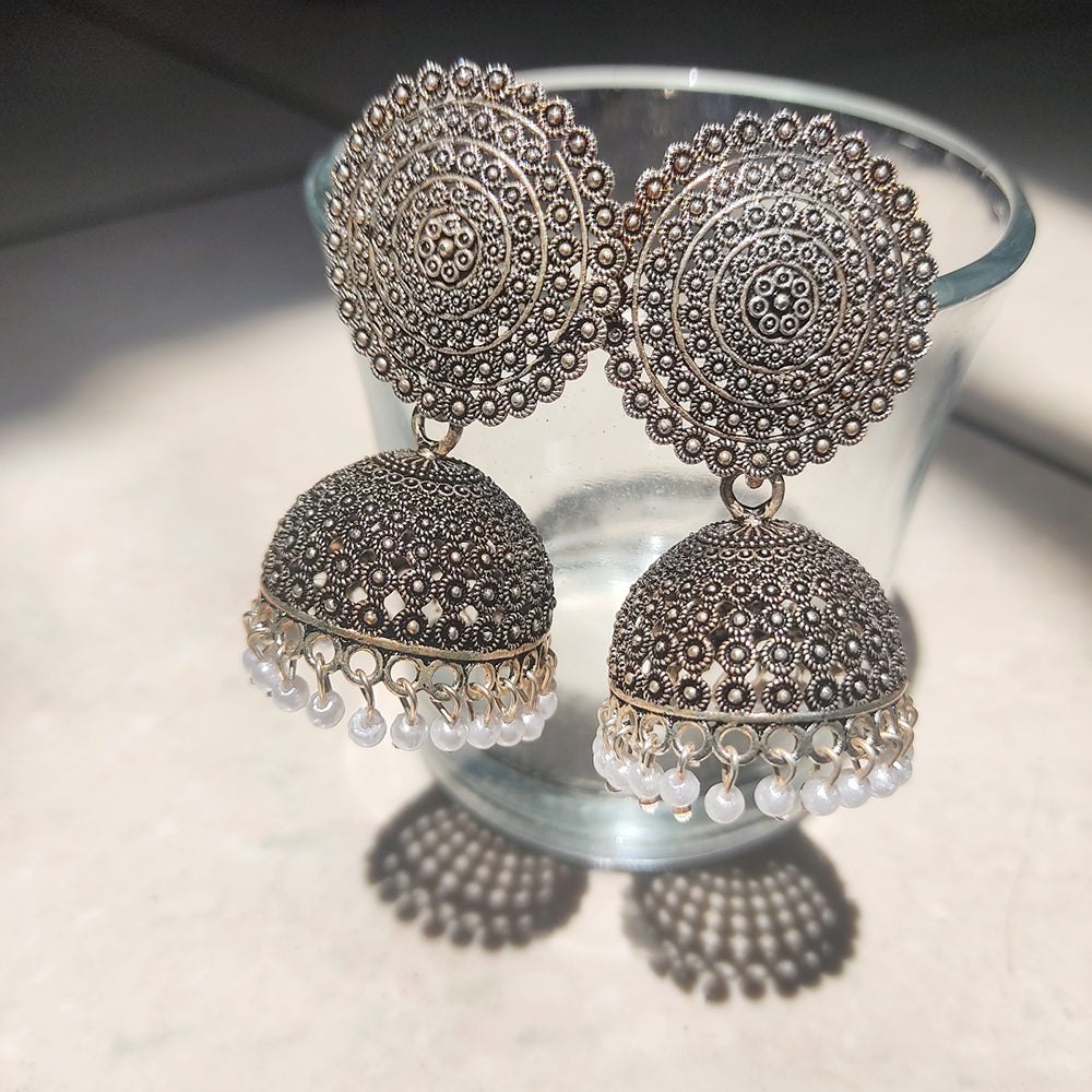 H K Fashion Oxidised Plated Jhumki Earrings