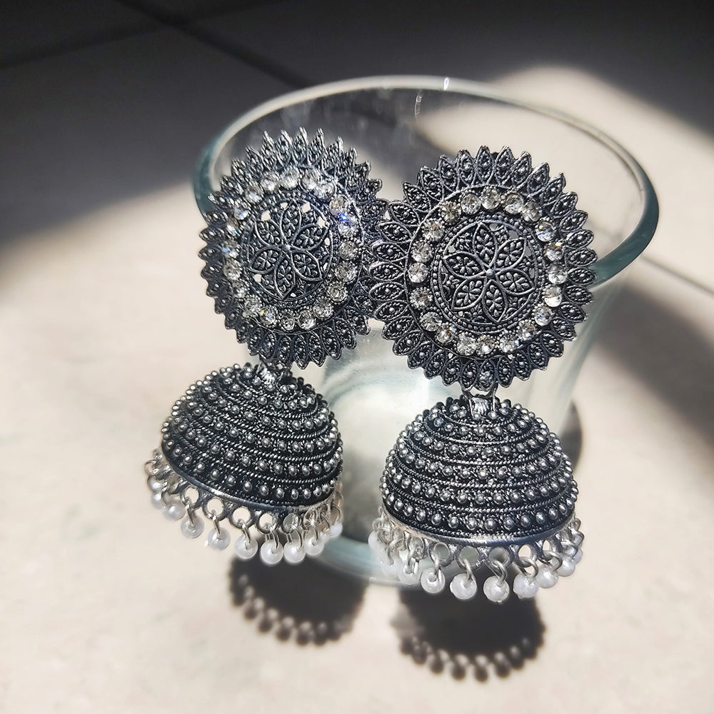 H K Fashion Oxidised Plated Jhumki Earrings