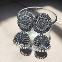H K Fashion Oxidised Plated Jhumki Earrings