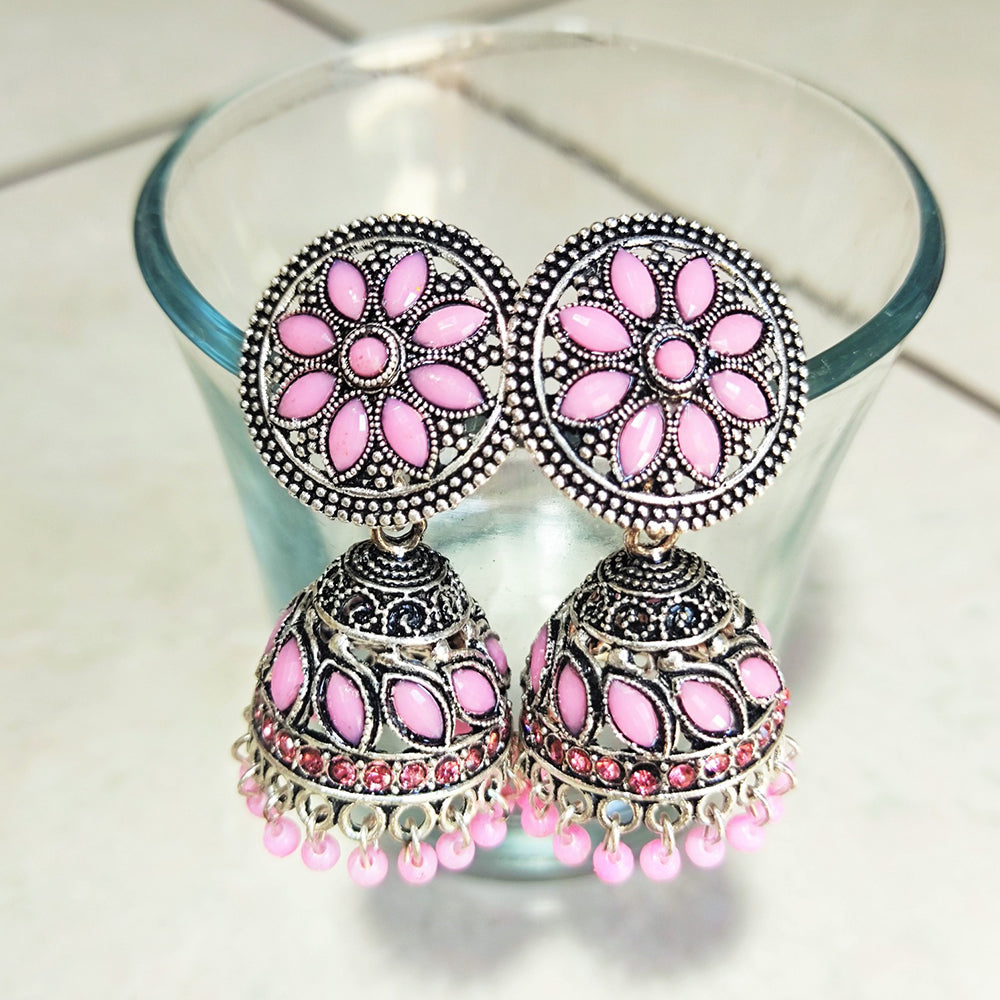 H K Fashion Oxidised Plated Jhumki Earrings