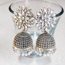 H K Fashion Silver Plated Crystal Stone Jhumki Earrings