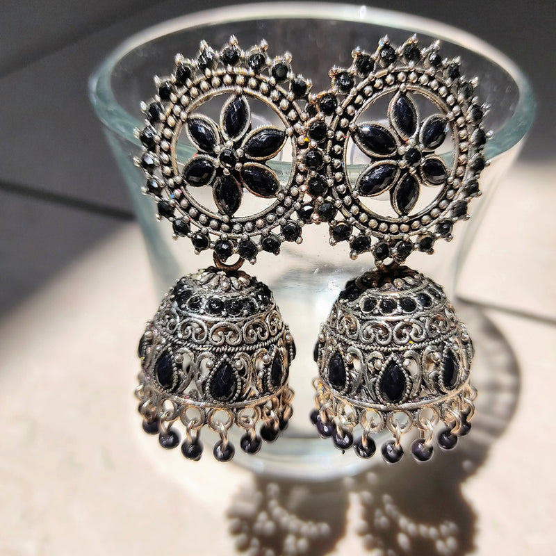 H K Fashion Oxidised Plated Pota Stone Jhumki Earrings