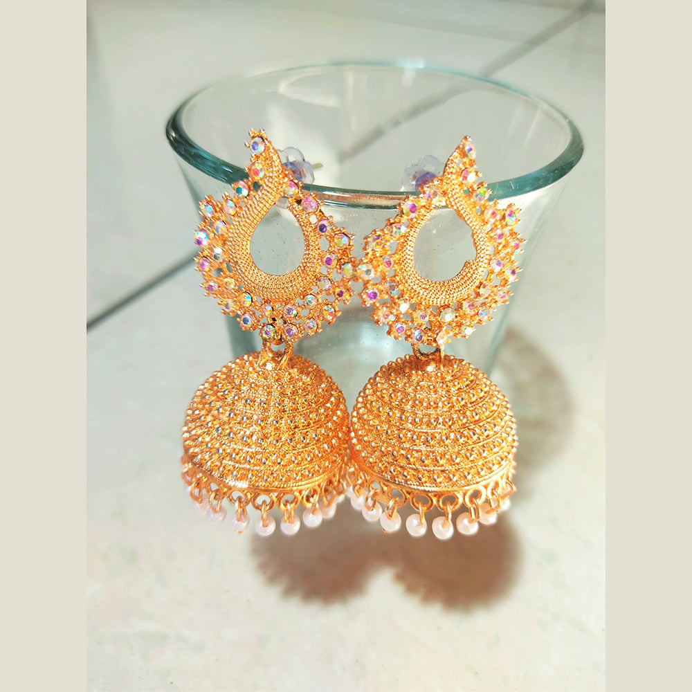 H K Fashion Rose Gold Plated Austrian Stone Jhumki Earrings