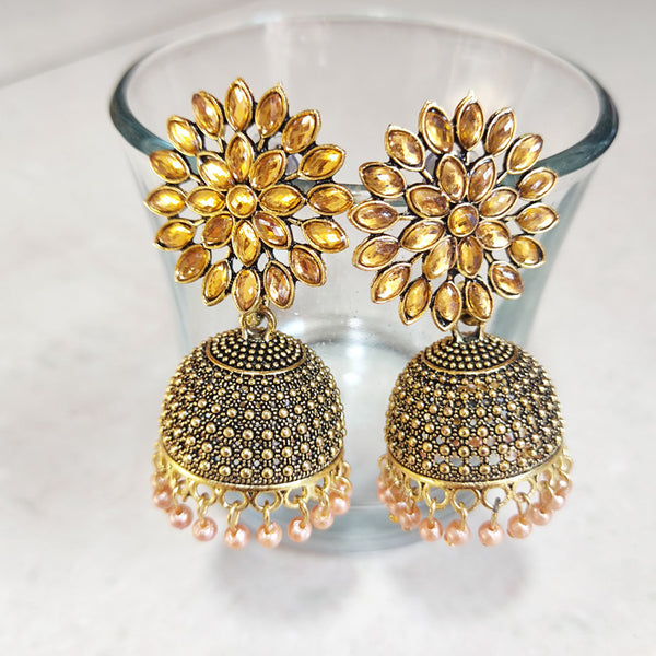H K Fashion Gold Plated Crystal Stone Jhumki Earrings