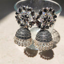 H K Fashion Oxidised Plated Pota Stone Jhumki Earrings