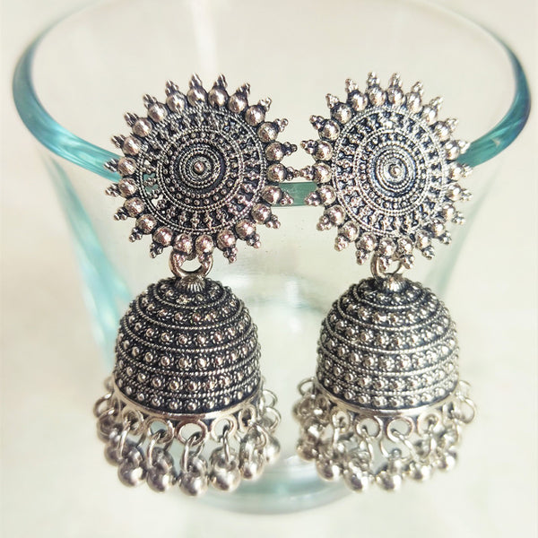 H K Fashion Silver Plated Jhumki Earrings