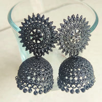 H K Fashion Oxidised Plated Jhumki Earrings
