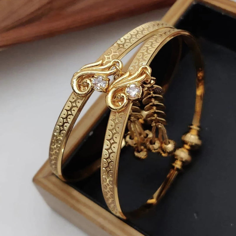 H K Fashion Gold Plated AD Stone Adjustable Bangles Set