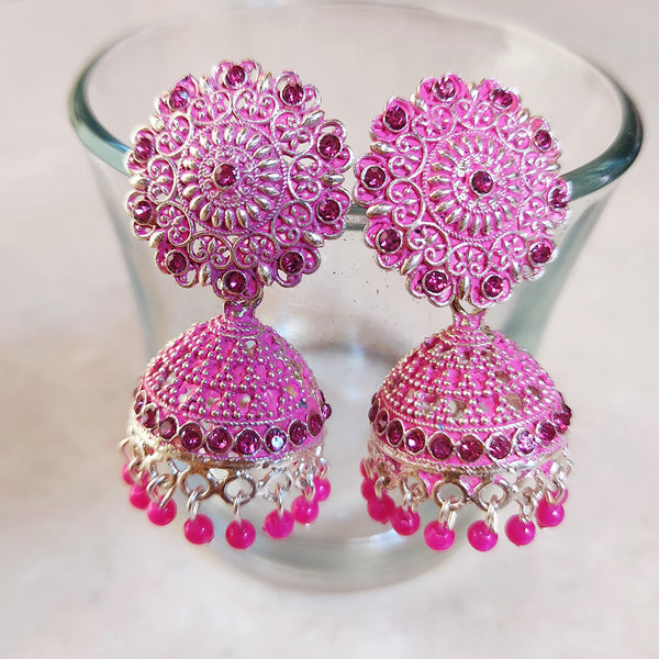 H K Fashion Silver Plated Jhumki Earrings