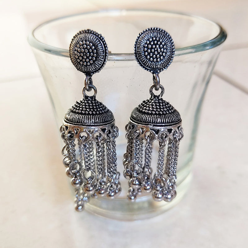 H K Fashion Silver Plated Jhumki Earrings