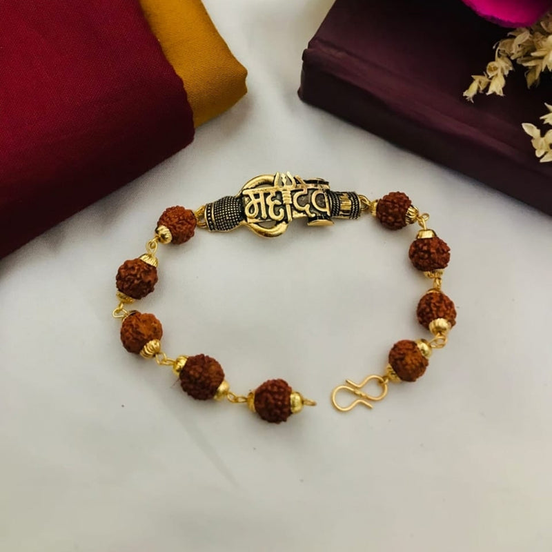 Gold Plated Om With Damru & Rudraksha Rakhi Bracelet for Raksha Bandha –  Digital Dress Room