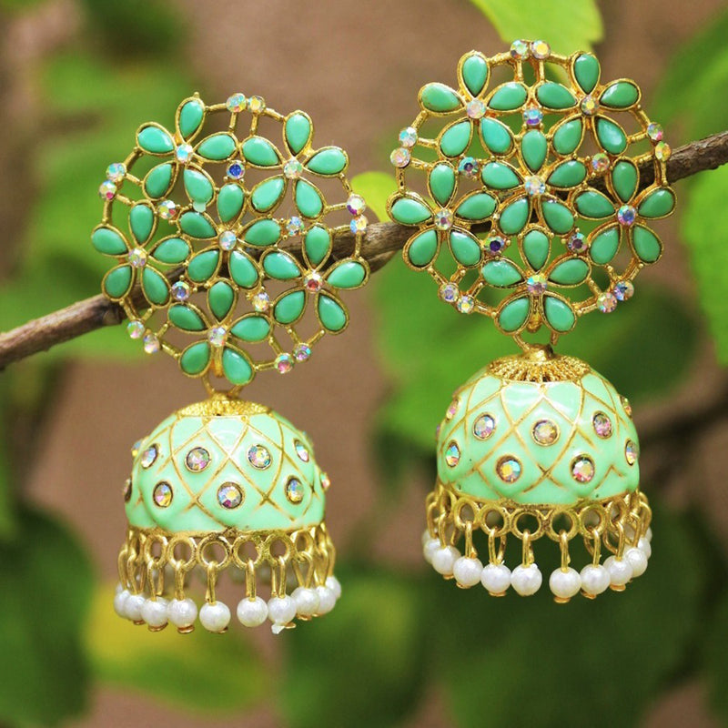 H K Fashion Gold Plated Meenakari Jhumki Earrings