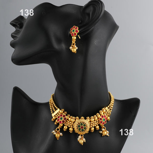 H K Fashion Gold Plated Pota Stone Choker Necklace Set