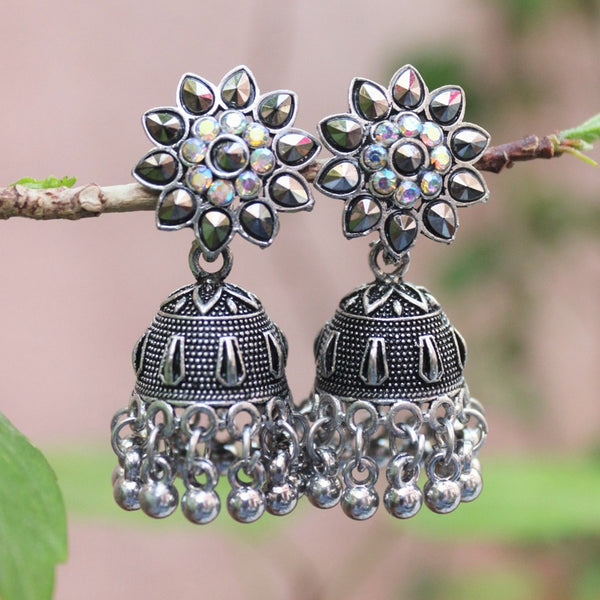 H K Fashion Black Plated Crystal Stone Jhumki Earrings