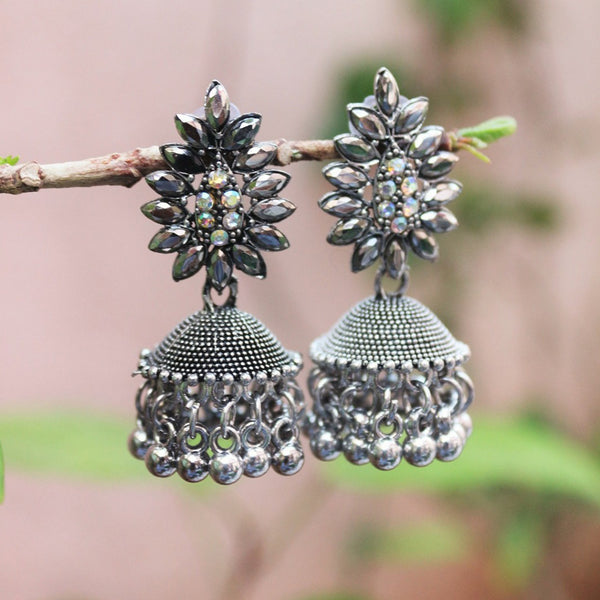 H K Fashion Black Plated Crystal Stone Jhumki Earrings