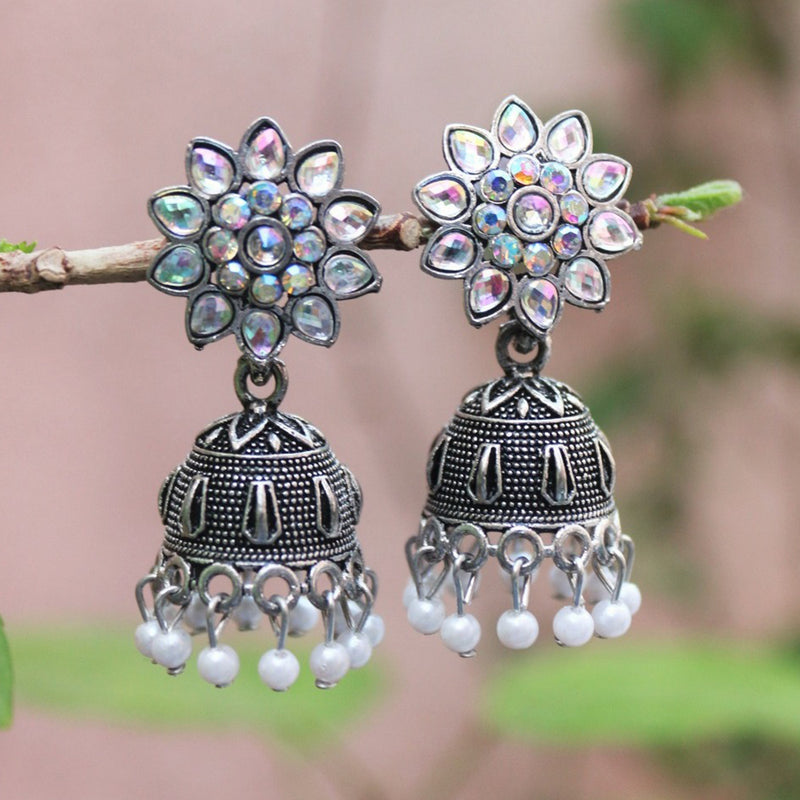 H K Fashion Oxidised Plated Jhumki Earrings