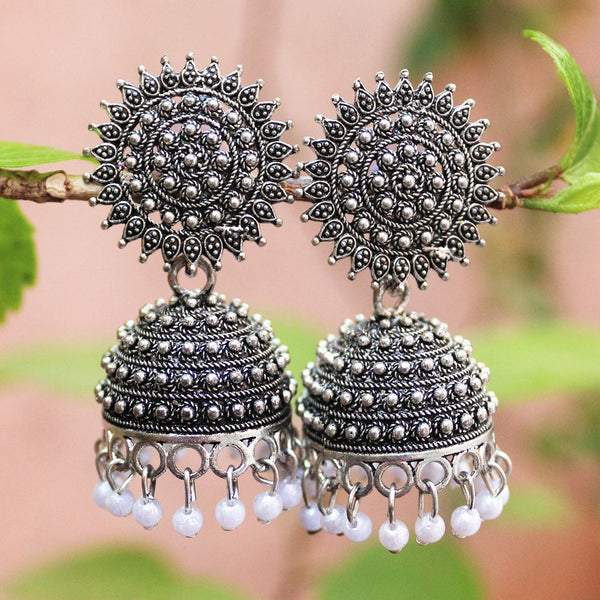 H K Fashion Oxidised Plated Beads Jhumki Earrings