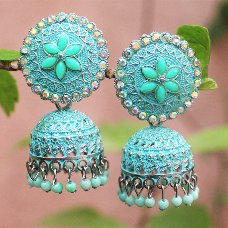 H K Fashion Austrian Stone And Beads Jhumki Earrings