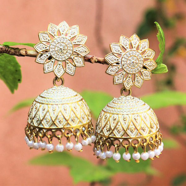 H K Fashion Antique Gold  Beads Jhumki Earrings