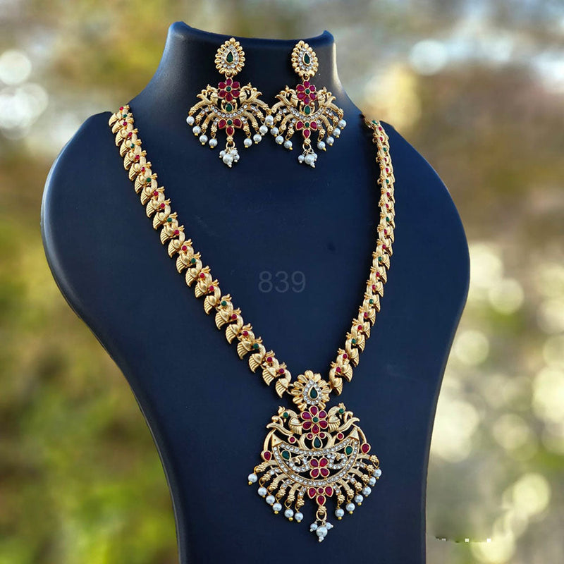 H K Fashion Gold Plated Austrian Stone Long Necklace Set