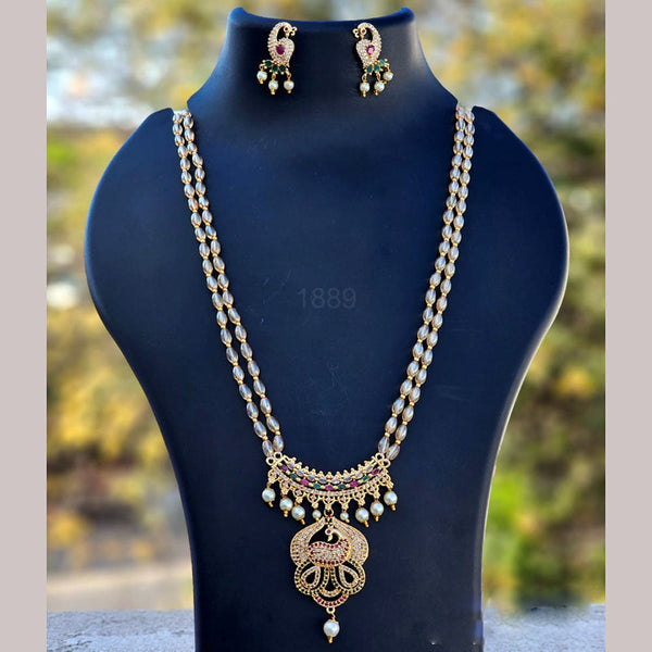 H K Fashion Gold Plated AD Long Necklace Set