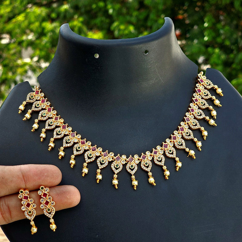 H K Fashion Gold Plated Pota And Austrian Stone Necklace Set