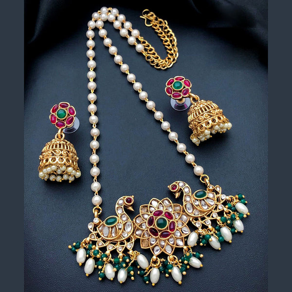 H K Fashion Gold Plated Kundan Stone Pearl Necklace Set