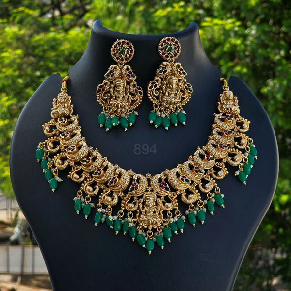 H K Fashion Gold Plated Kundan And Temple  Necklace Set