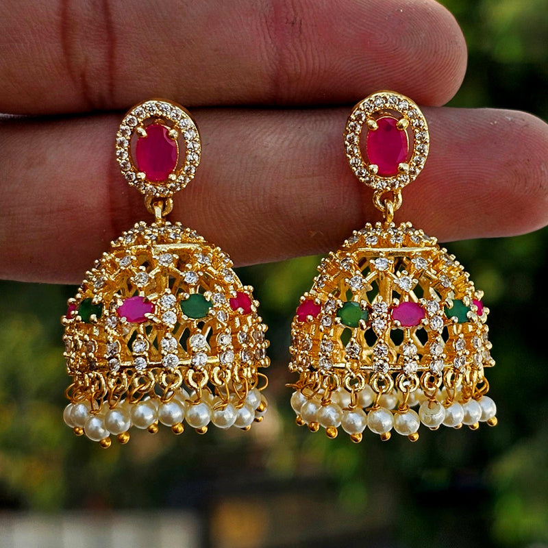 H K Fashion Gold Plated Austrian Stone Jhumki Earrings