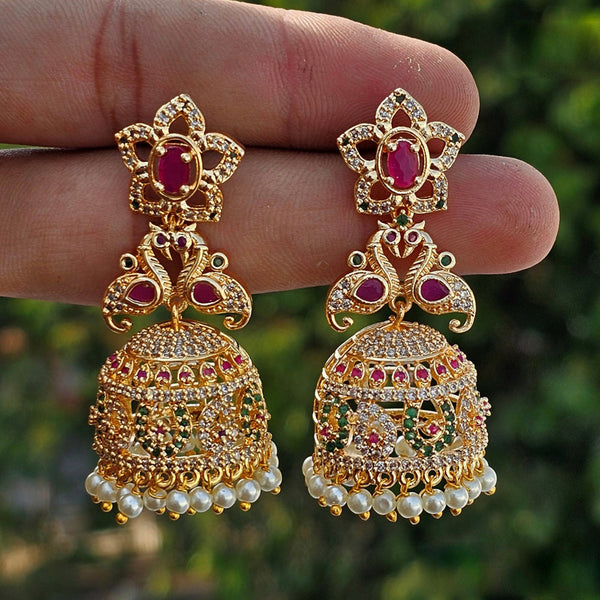 H K Fashion Gold Plated Pota And Austrian Stone Jhumki Earrings