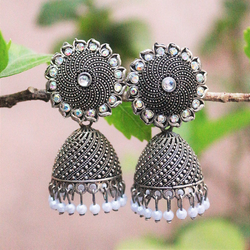 H K Fashion Oxidised Plated  Austrian Stone  Jhumki Earrings