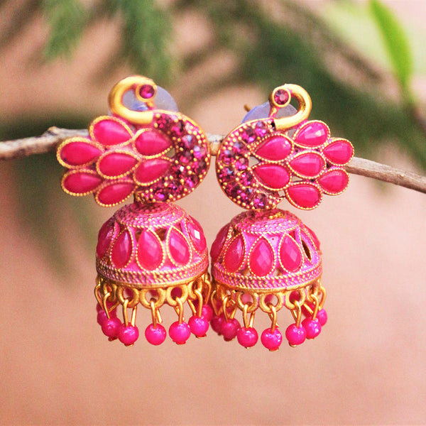 H K Fashion Gold Plated Pota Stone Jhumki Earrings