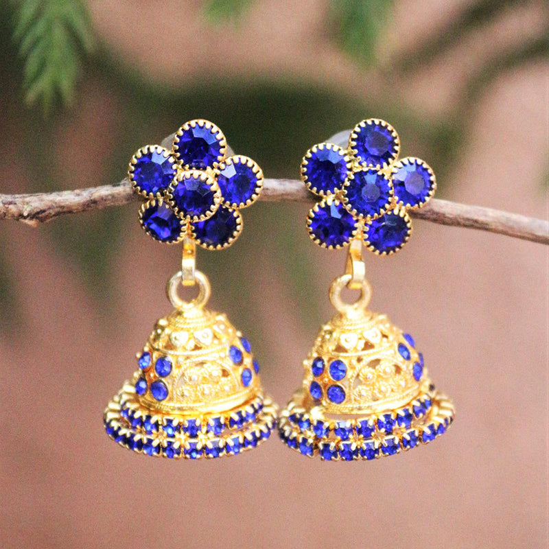 H K Fashion Gold Plated Austrian Stone Jhumki Earrings