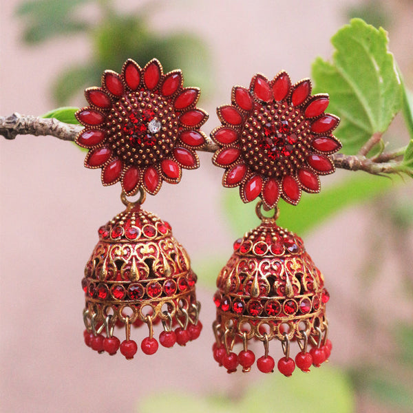 H K Fashion Gold Plated  Pota Stone Jhumki  Earrings